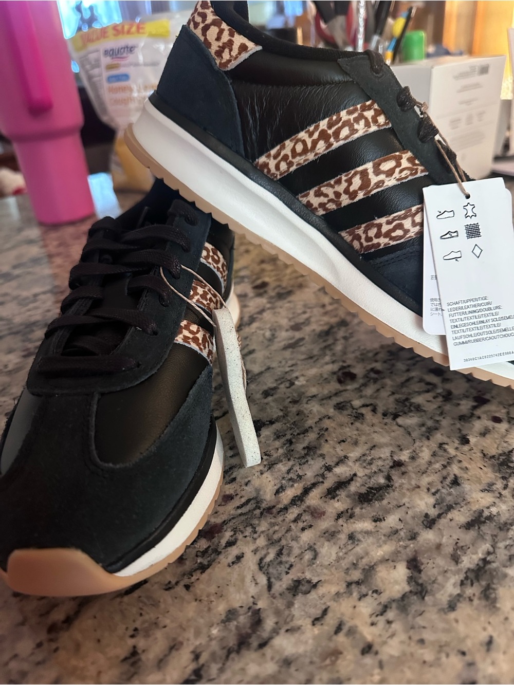 adidas Black Sneakers with Leopard Print Stripes
